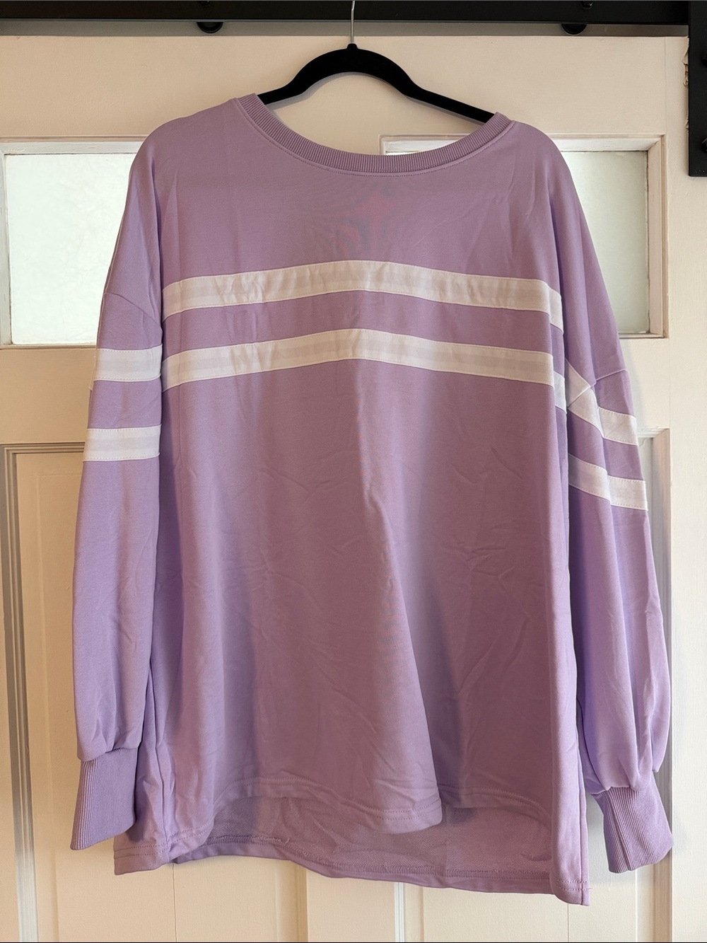 Lavender Oversized Sweatshirt with White Stripes